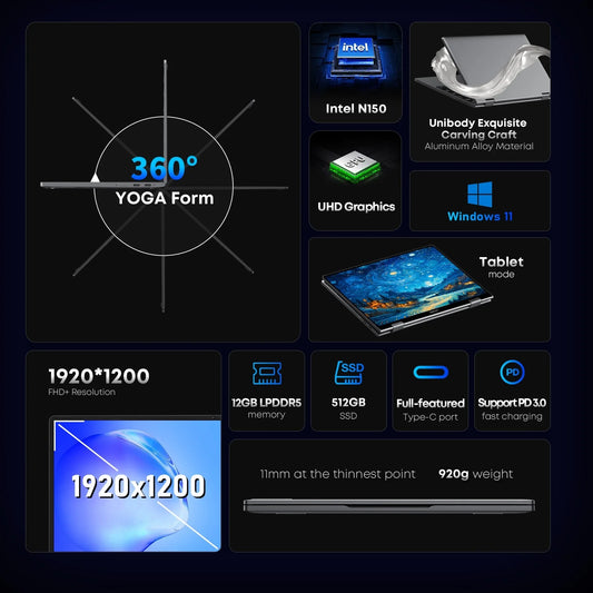 CHUWI MiniBook X 2025 2-in-1 Laptop Tablet Intel N150 CPU 10.51' FHD IPS Screen 12GB LPDDR5 512G SSD Windows 11 Notebook PC