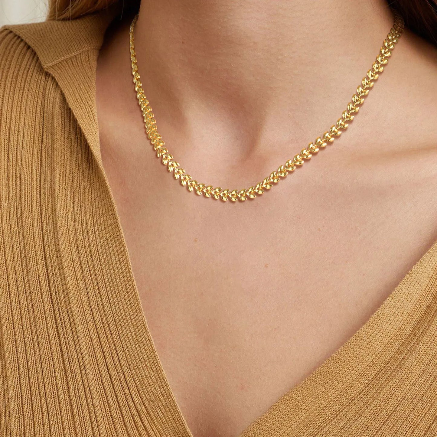 Vnox Chic Wheat Chain Choker Necklaces for Women, Gold Color Stainless Steel Links Neck Collar Gift to Her Jewelry