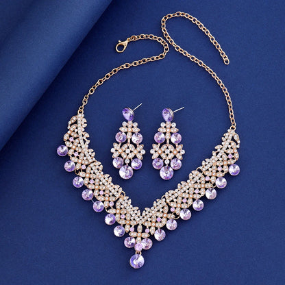 Luxury Flower Choker Necklace Earrings Wedding Dress Bridal Necklace Set Rhinestone Bride Jewelry Sets for Women