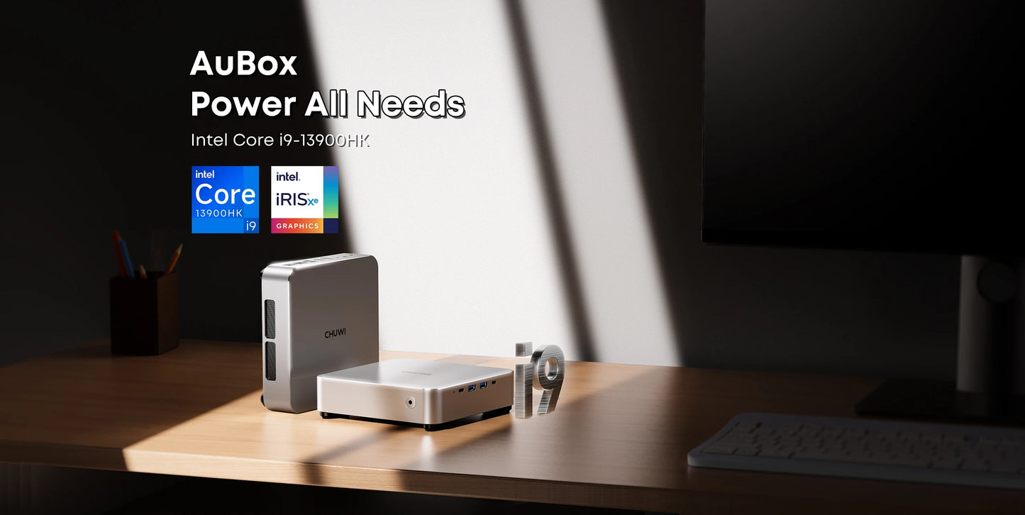 CHUWI AuBox Mini PC i9-13900HK 14 Cores 32GB DDR4 1TB SSD 16GB DDR5 512 SSD Windows 11 Pro WiFi 6 BT 5.2 Extend M.2 1T*2 Desktop