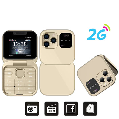 SERVO i16 Pro 2G GSM/4G LTE Network Small Flip Mobile Phone 2 SIM Standby Call Recording Speed Dial 1.77" Mini Folding Cellphone