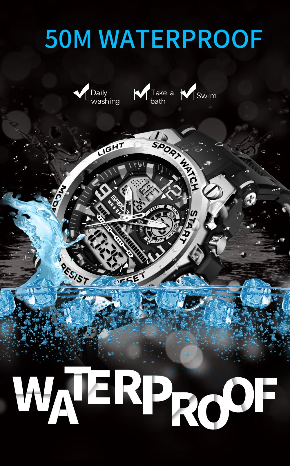 SANDA Men Sports Quartz Watches Dual Display LED Electronic Digital Wristwatches Waterproof Military Watch Relogios Masculino