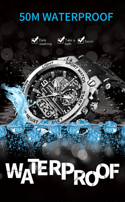 SANDA Men Sports Quartz Watches Dual Display LED Electronic Digital Wristwatches Waterproof Military Watch Relogios Masculino