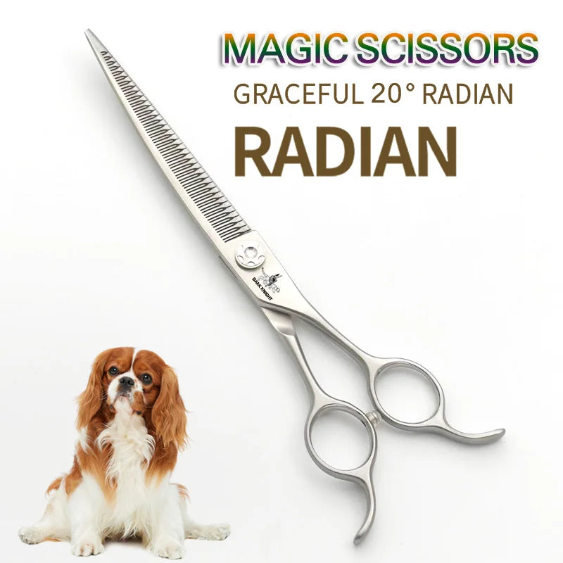 Professional pet scissors, pet beautician uses natural curved fishbone teeth scissors 440C, 7"dog hair trimming tool
