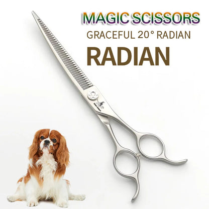 Professional pet scissors, pet beautician uses natural curved fishbone teeth scissors 440C, 7"dog hair trimming tool
