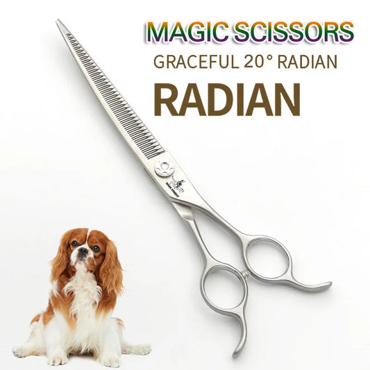 Professional pet scissors, pet beautician uses natural curved fishbone teeth scissors 440C, 7"dog hair trimming tool