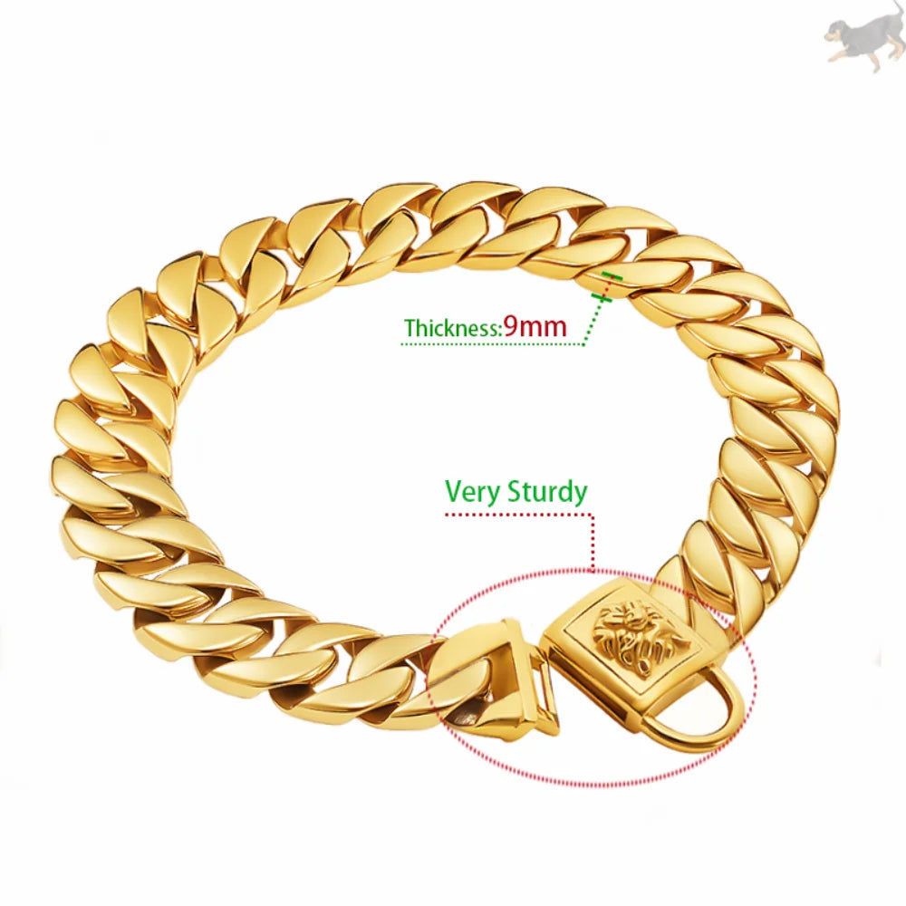 Gold Silver Collar for Large Dog 32mm Stainless Steel Chain Metal Pet Choker Dog Accessories for Cane Corso Labrador Rottweiler