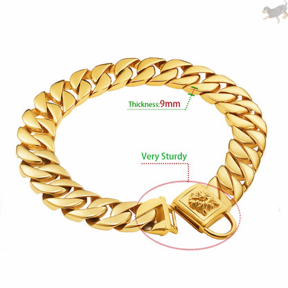 Gold Silver Collar for Large Dog 32mm Stainless Steel Chain Metal Pet Choker Dog Accessories for Cane Corso Labrador Rottweiler