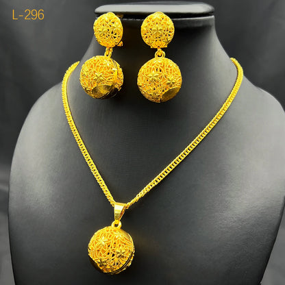 Dubai Ball 24K Gold Plated Jewelry Set – Necklace & Earrings for Women