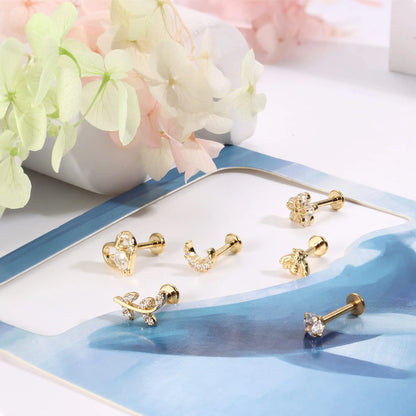 9Pcs 16G Cartilage Earrings for Women Stud Earrings Set Tragus Helix Conch Earrings Internally Threaded Labret CZ Piercing