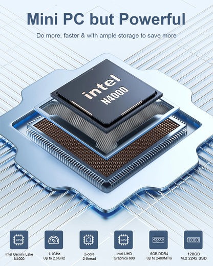 MLLSE Mini PC M2 Air Intel Gemini Lake N4000 Intel J3710 6GB RAM 128GB ROM Dual-Band WiFi Bluetooth USB Mini Computer