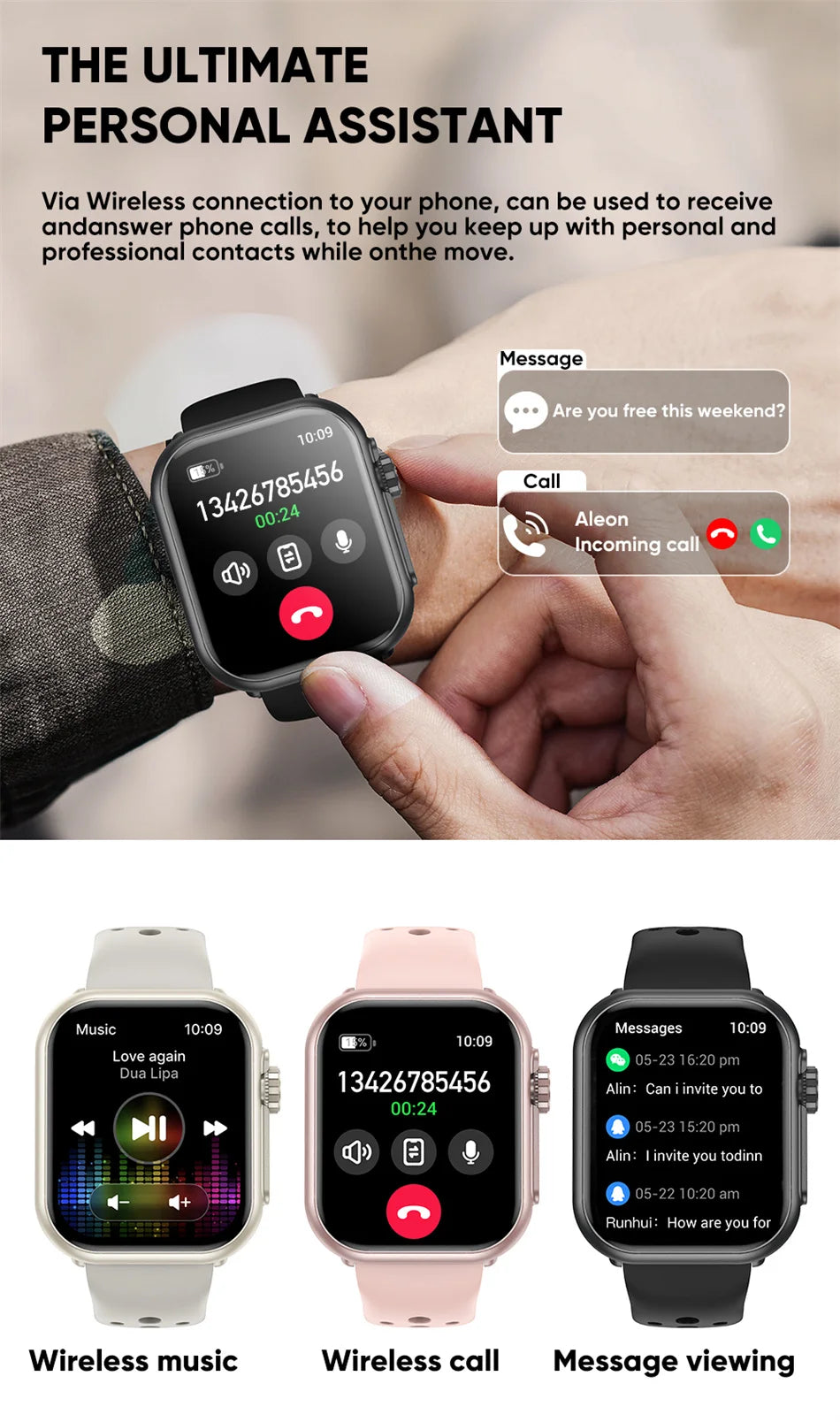 For Apple Watch Ultra 2 1000 mAh Smart Watch Men Women 1.85-inch HD Full Touch Screen IP68 Waterproof Bluetooth Call Smartwatch