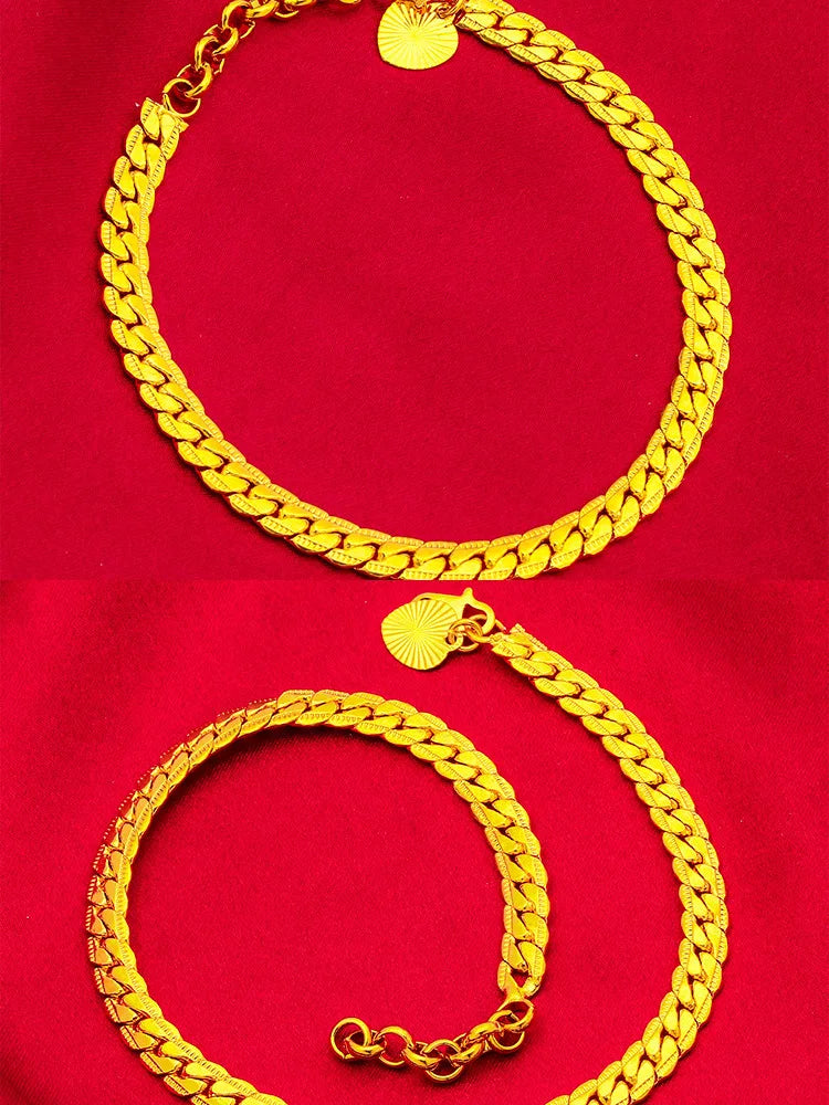 High-quality AU999 gold girls bracelets, fashionable and elegant jewelry 24K real gold anklet set