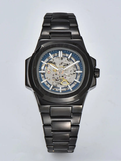 LONGLUX HOT SALE automatic mechanical men watch wholesale no logo waterproof skeleton business  stainless steel gift watch
