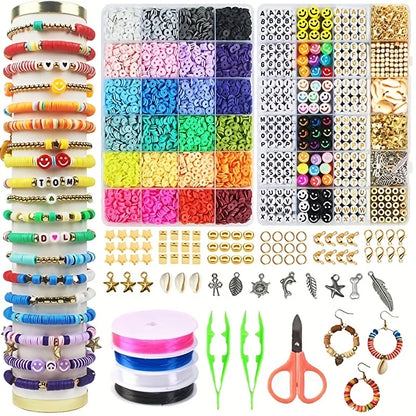 Clay Beads Bracelet Making Kit Friendship Flat Round Polymer Clay Beads Set for Jewelry Making DIY Handmade Craft Gifts Supplies