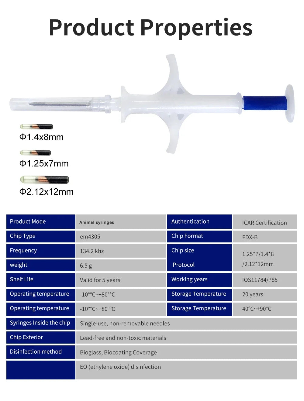 100pcs/Pack Pet EM4305 Microchip 134.2KHz FDX-B Animal ID Chip Animal Microchip Syringe International Standard