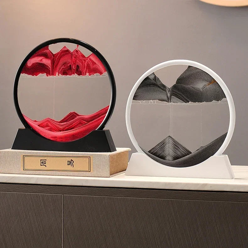 Sandscape Moving Sand Art Picture Round Glass Deep Sea Quicksand Craft Home Decor Gift 3D Liquid Hourglass Flowing Sand Painting