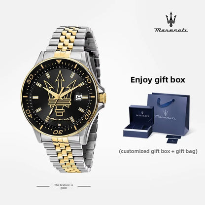 Original Maserati watches men's luxury fashion trends in Europe and America Shi Ying watches luminous gold steel strap.
