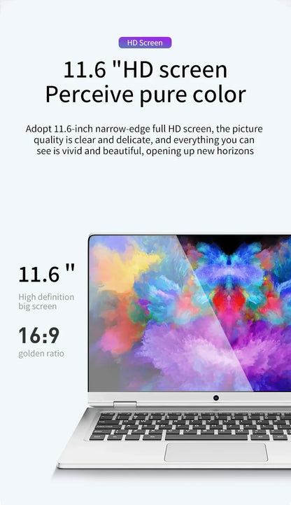 11.6-Inch 2-in-1 Touchscreen Laptop - Intel Windows 11 Pro 8GB DDR4 RAM SSD Portable Study Computer