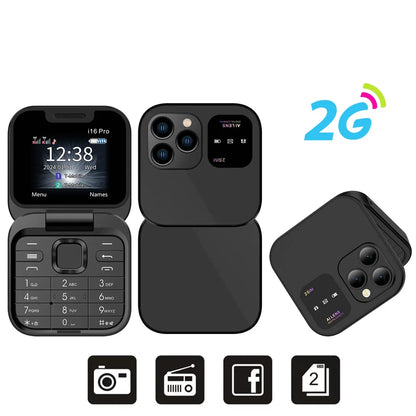 SERVO i16 Pro 2G GSM/4G LTE Network Small Flip Mobile Phone 2 SIM Standby Call Recording Speed Dial 1.77" Mini Folding Cellphone
