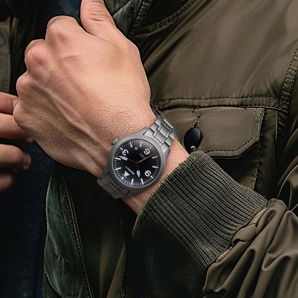 BERNY Pilot Titanium Automatic Watch for Men Sapphire AR Coated 10Bar Supper Luminous Men Wristwatch Sports Aviation Men Watches