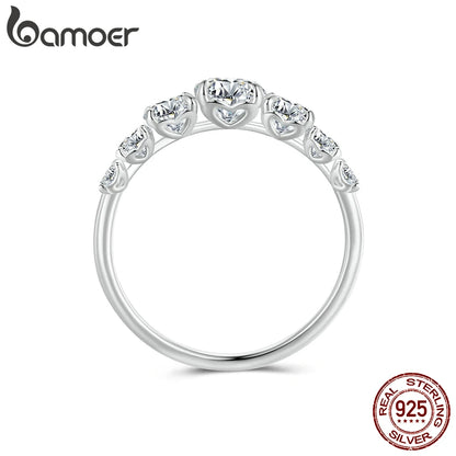 Bamoer Moissanite Ring Heart Setting D Color VVS1 EX Lab Diamond Ring 925 Sterling Silver for Women Engagement Wedding Jewelry
