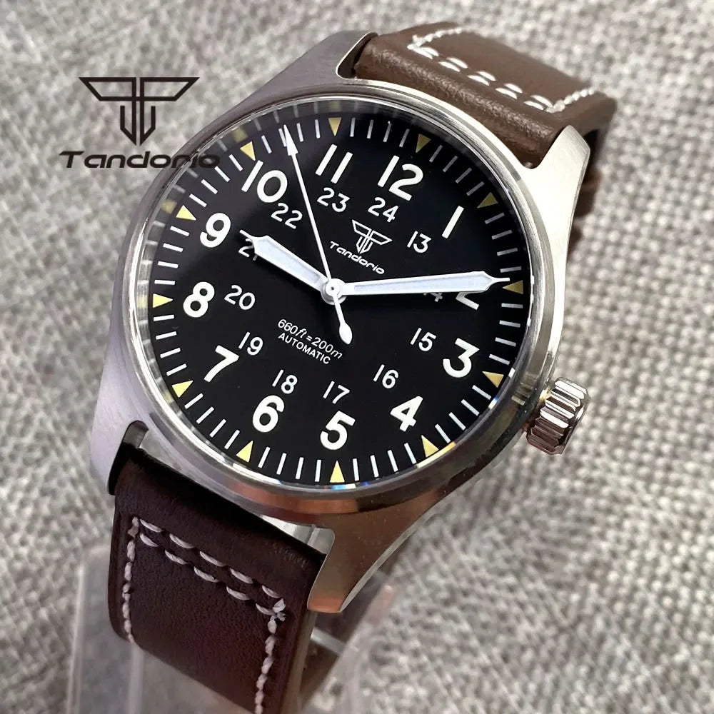 Tandorio 39mm 20BAR Dive Pilot Men's Automatic Steel Watch NH35 Miyota 8215 PT5000 Mechanical AR Sapphire Wristwatch Green Lume