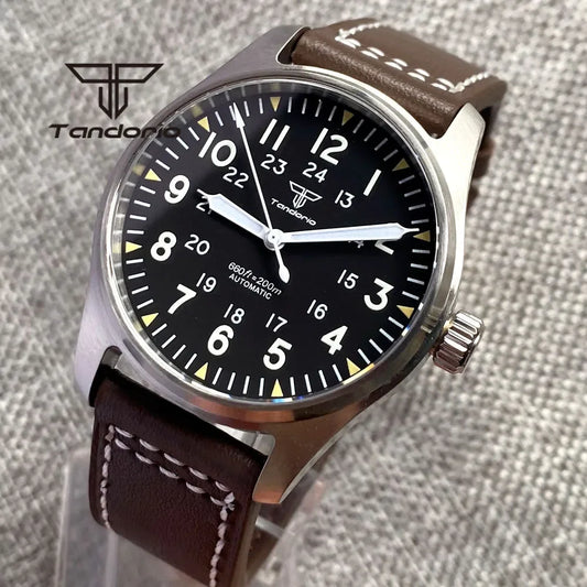 Tandorio 39mm 20BAR Dive Pilot Men's Automatic Steel Watch NH35 Miyota 8215 PT5000 Mechanical AR Sapphire Wristwatch Green Lume