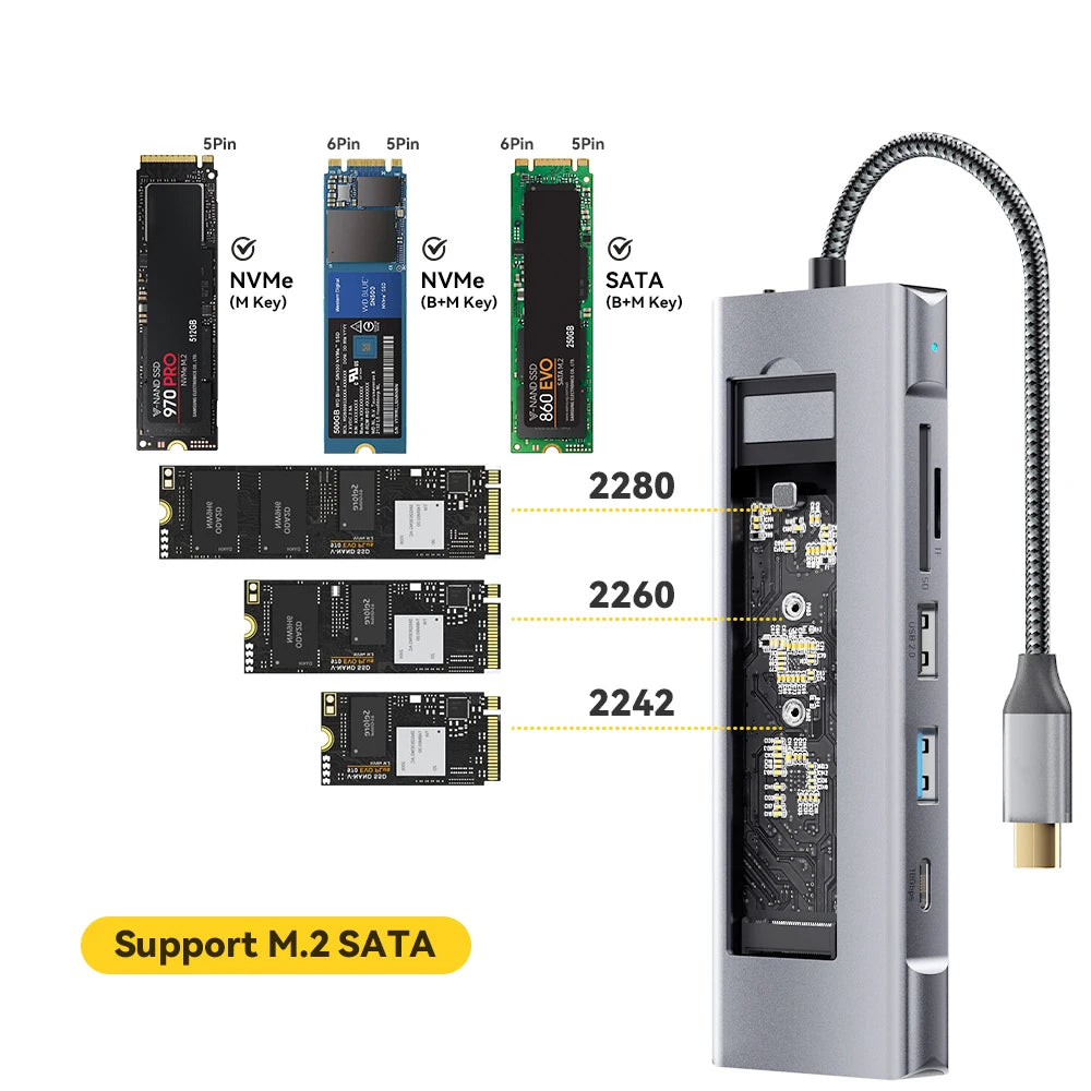 8-in-1 USB HUB with Disk Storage Function Type-C to HDMI-Compatible USB Splitter USB Dock Station For Laptop Macbook Pro Air