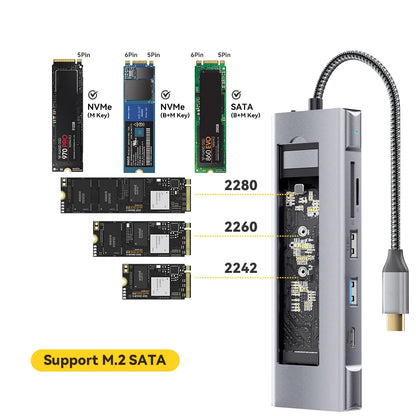 8-in-1 USB HUB with Disk Storage Function Type-C to HDMI-Compatible USB Splitter USB Dock Station For Laptop Macbook Pro Air