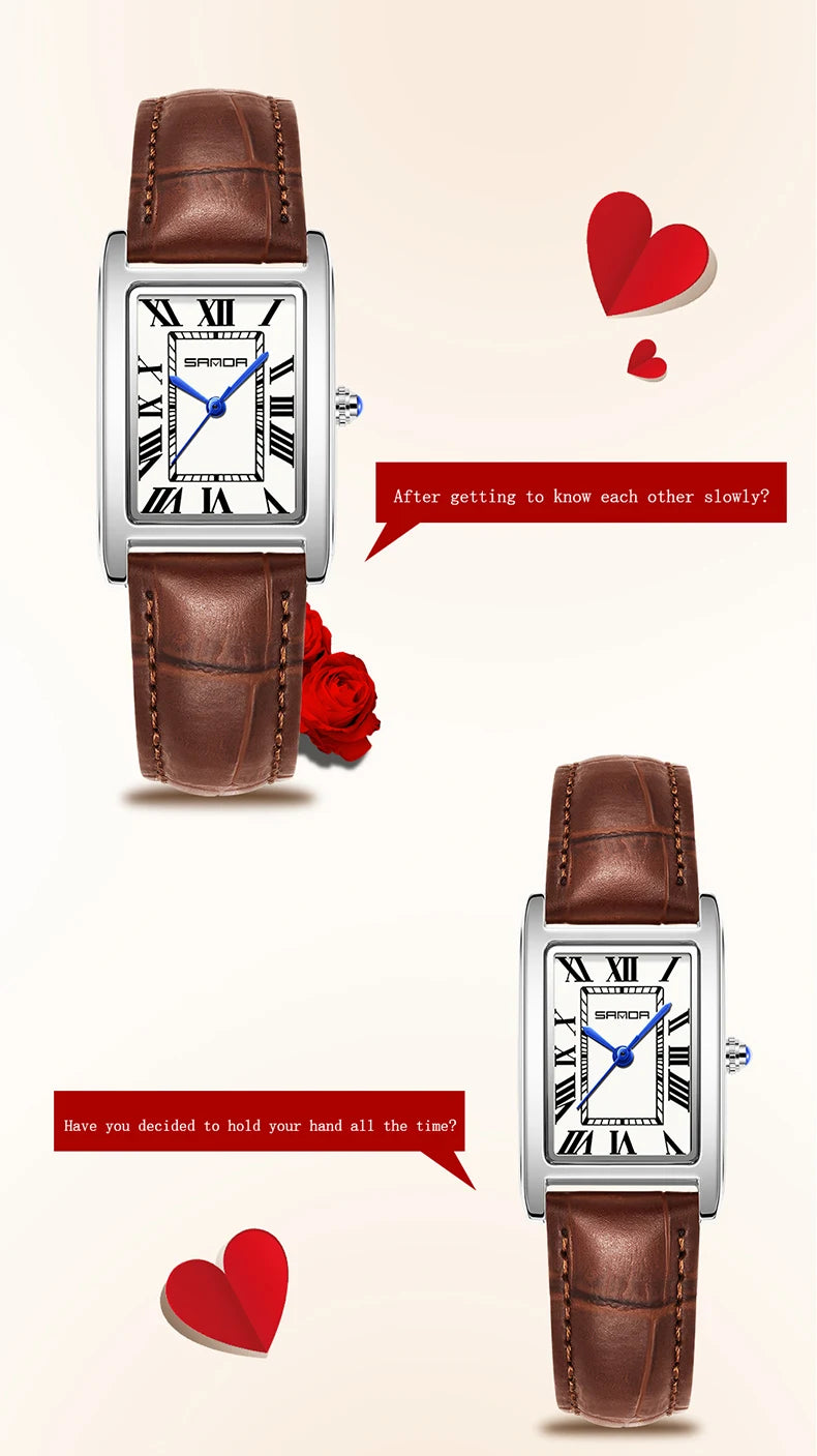 SANDA Luxury Tank Couple Watch Wear Resistant Leather Strap Square Dial Waterproof Sport Casual Women Men Quartz Watches Reloj