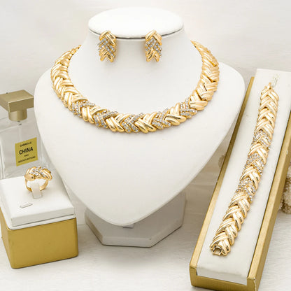 18k Gold Plated Dubai African Jewelry Set – Necklace, Earrings, Ring & Bracelet