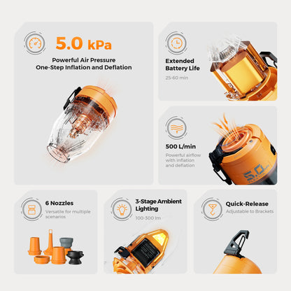 FLEXTAIL MAX PUMP 3 - Electric Air Pump, Portable Camping Pump with 3 Level Ambient Light for Air Bed, Sleeping Pads, Vacuum Bag