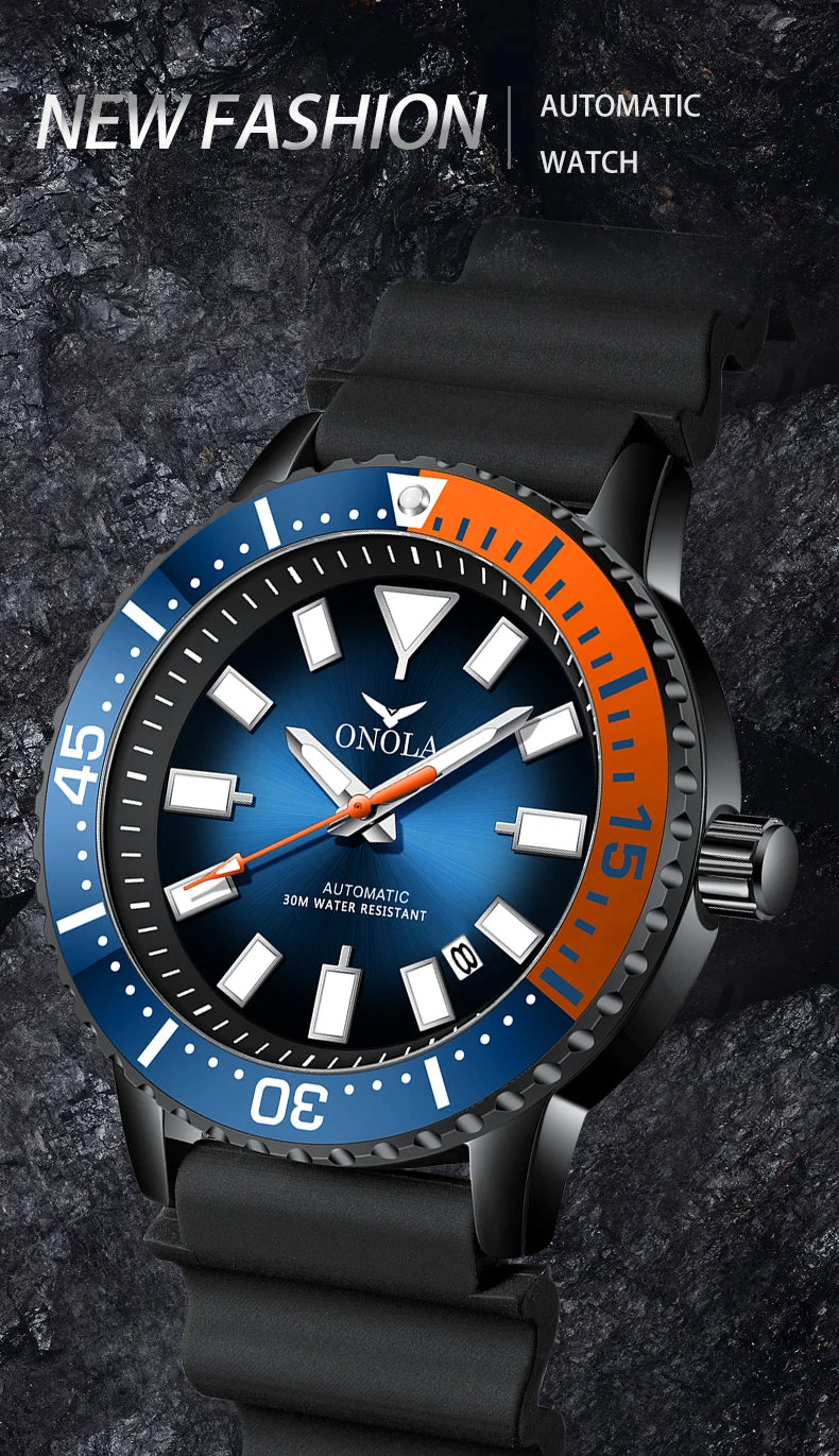 HOT Business Men's Fully Automatic Mechanical Watch ONOLA Genuine Leather Waterproof Casual Watch Men's Clock