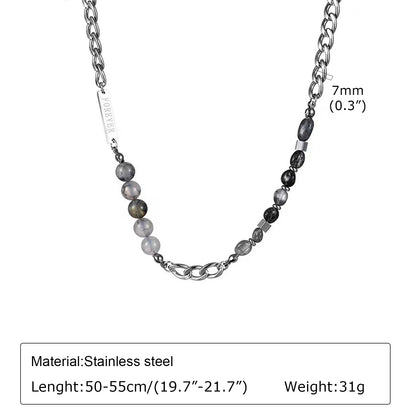 Vnox 7mm Cuban Chain Necklaces, Unisex Beads Charm Collar, Women Men Miami Curb Links with Forever Bar
