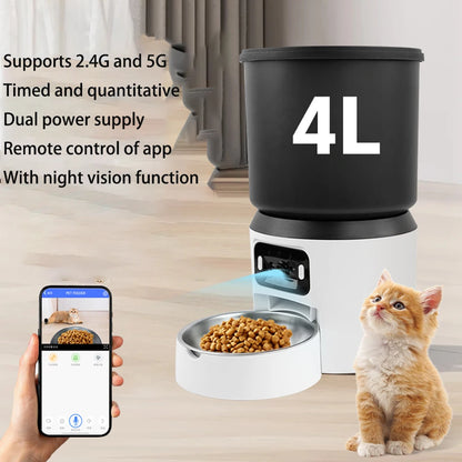 4L Automatic Cat Feeder Pet Smart Cat Food Kibble Dispenser Button Version WiFi Camera Smart Video Auto Feeder Bowl For Cat Dog