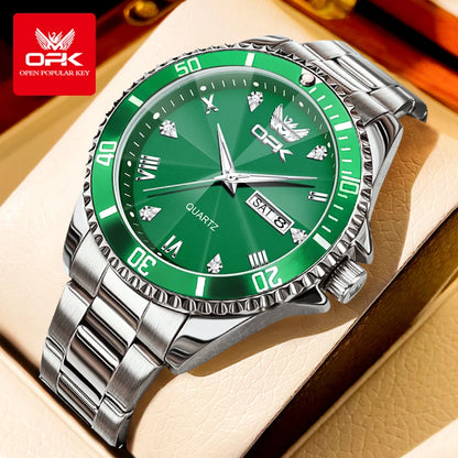 OPK 8171 Men Watch Luxury Brand Original Men Quartz Watch Fashion Simple Stainless Steel Waterproof Luminous Dual Calendar Watch