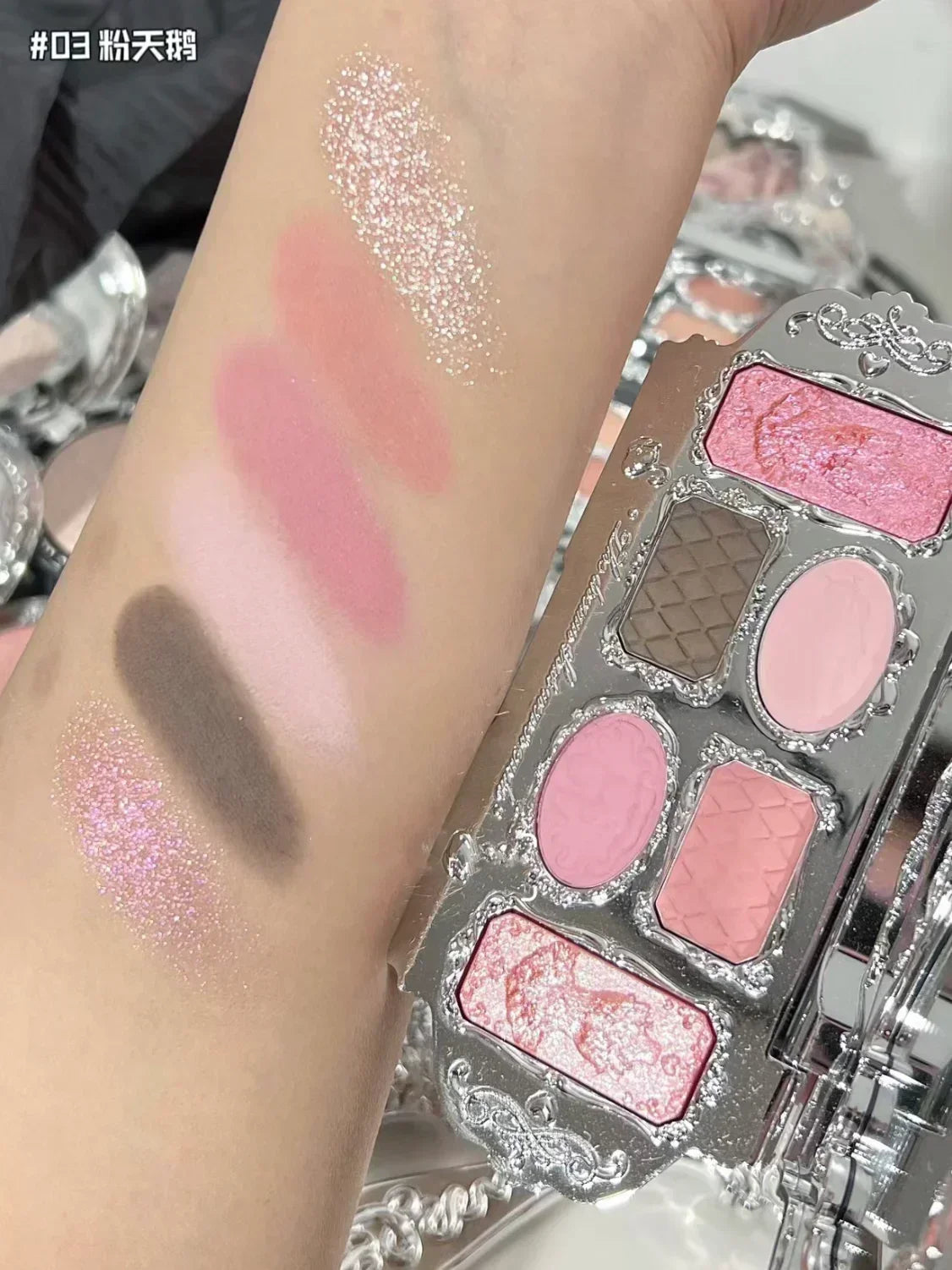 Flower Knows Swan Ballet Eyeshadow 6 Color Palette Matte Shimmer Glitter Mixed Long Lasting Eye Shadow Makeup Flowers Know