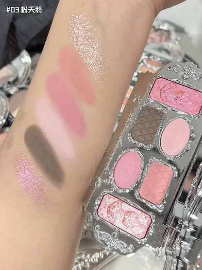 Flower Knows Swan Ballet Eyeshadow 6 Color Palette Matte Shimmer Glitter Mixed Long Lasting Eye Shadow Makeup Flowers Know