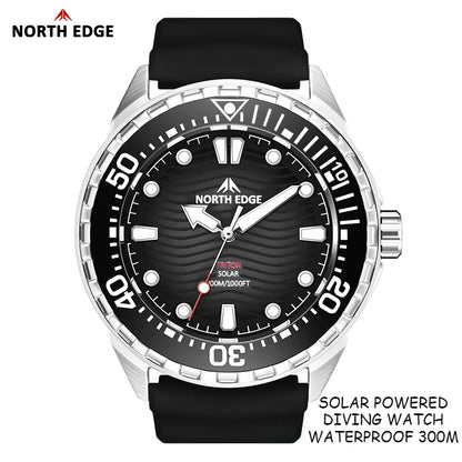 NORTH EDGE Watches for Man TRITON Solar Powered Diving Watch Quartz Wristwatch Stainless Steel Waterproof 300M Luxury Man Watch