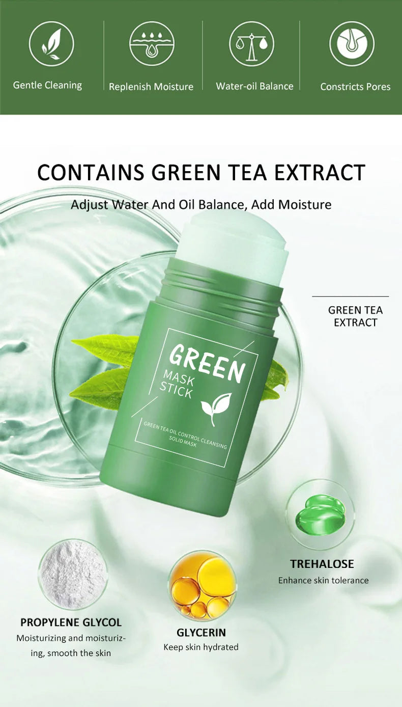 Green Tea Solid Mask Deep Cleansing Pores Shrinking Remove Blackhead Anti Acne Blemish Refreshing Mud Mask Brightening Skin Care