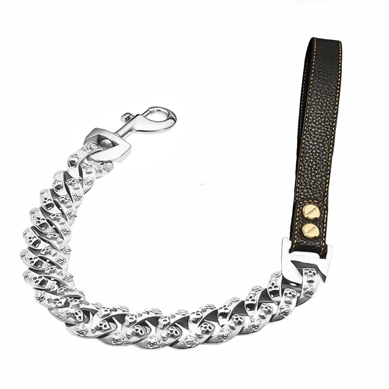 Large Dog Leash 32MM Gold Silver Stainless Steel Pet Leash Fashionable Mysterious Skull Chain Sturdy High-end Dog Product