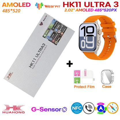 New HK11 ULTRA 3 MAX Smartwatch 2025 49mm HD AMOLED 4G ROM Bluetooth Network Call Robot Clock NFC Compass Smart Watch Men Women
