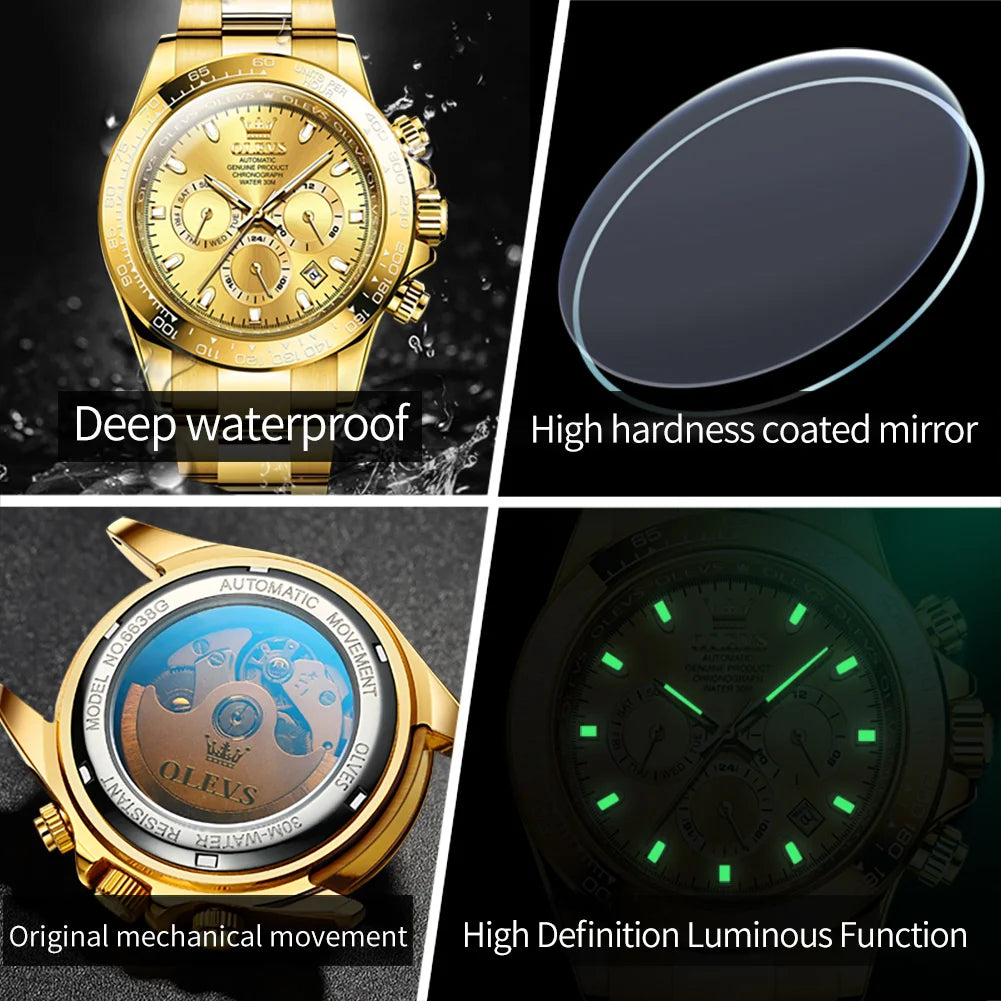 OLEVS 6638 Men's Automatic Mechanical Watch Waterproof Luminous Stainless Steel Strap Men's Mechanical Watch Fashion Luxury