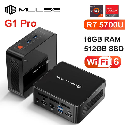 MLLSE G1 Pro Mini PC AMD Ryzen7 5700U DDR4 16GB RAM 512GB SSD WiFi6 BT5.2 Windows 11 Pro Mini Desktop Computer Gaming Work