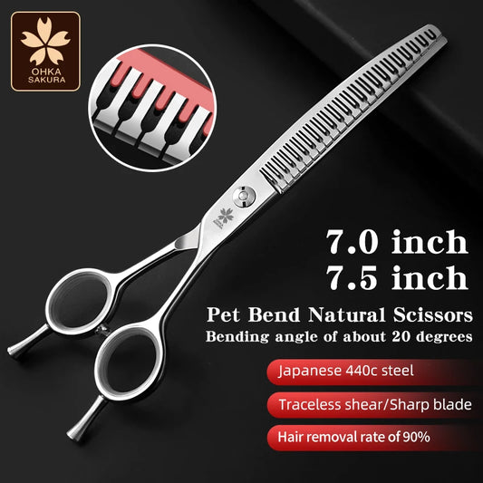 Curved  Natural Pet Grooming Scissors with a Hair Removal Rate 90% for Thinning curved shears, specifically designed for beauty