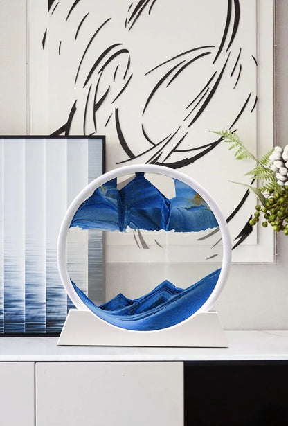 Sandscape Moving Sand Art Picture Round Glass Deep Sea Quicksand Craft Home Decor Gift 3D Liquid Hourglass Flowing Sand Painting