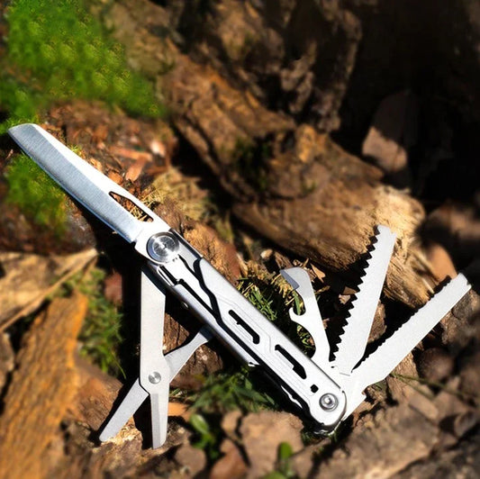 8-in-1 Fordable Pocket Multitool Knife Stainless Steel Multifunctional Saw Scissors Can&Bottle Opener Wire Stripper Glass Breake