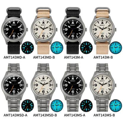 BERNY Pilot Titanium Automatic Watch for Men Sapphire AR Coated 10Bar Supper Luminous Men Wristwatch Sports Aviation Men Watches