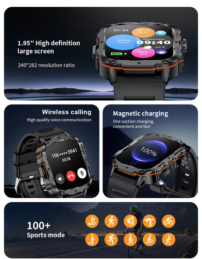 LIGE 2025 Rugged Military Smart Watch Men Outdoor Watches lP68 Waterproof 1.95" Al Voice BT Call Man Smartwatch For Android IOS